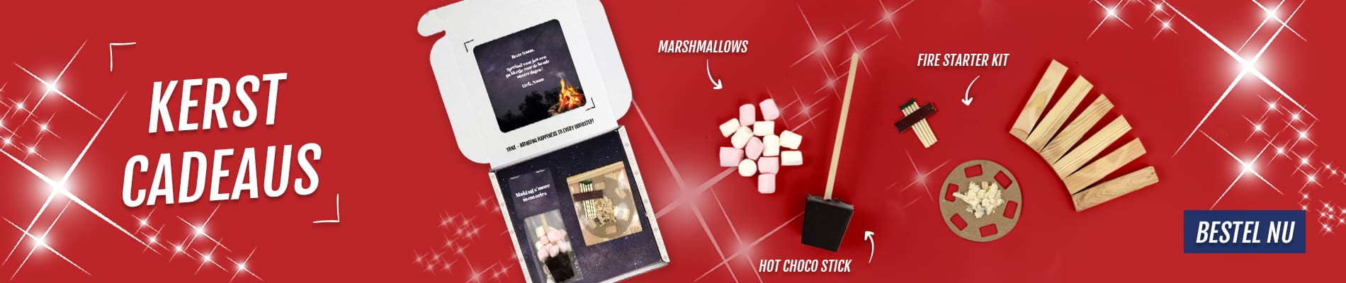 THNX Brievenbus cadeau Kerst Cadeau Vuurpakket met Chocolademelk stokje en Mini Marshmallows