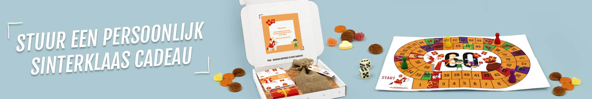 Brievenbuspakketje Sinterklaas Pakjesavond Ganzenbord Spelpakket Jute zak met Pepernoten Sinterklaassnoepgoed